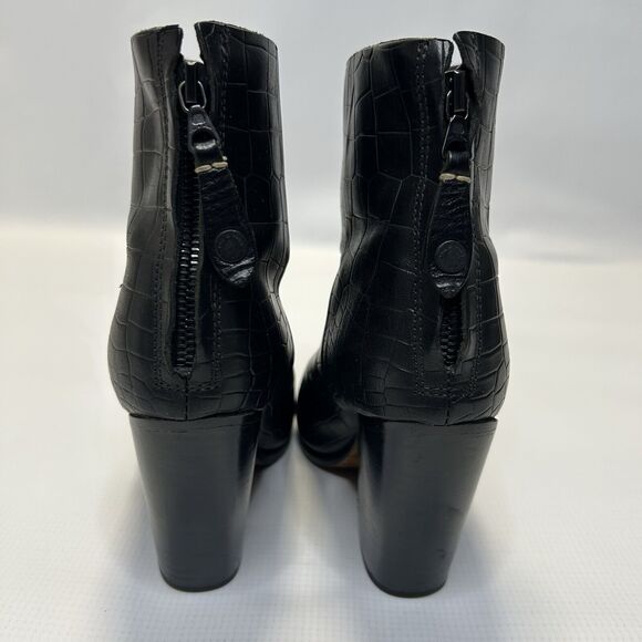 Rag & Bone Womens Newbury Croc Embossed Leather Ankle Booties 5.5 Black Classic - Picture 8 of 10
